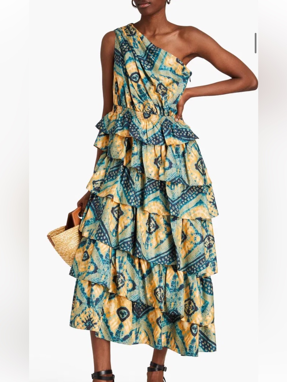 Ulla Johnson Auryn One-Shoulder Tiered Silk Gown